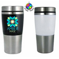 14 Oz. Acrylic Band Stainless Travel Mug - 4 Color Process (White Band)